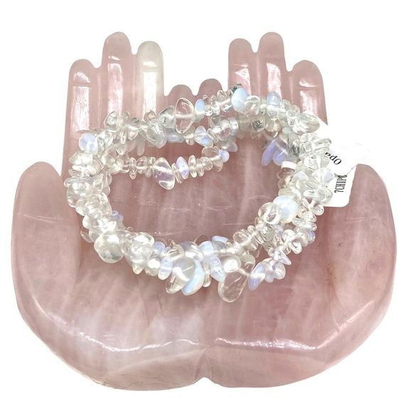 Opalite Crystal Chips Beaded Stretch Bracelet Stone Beads Chip White Clear - Picture 1 of 3